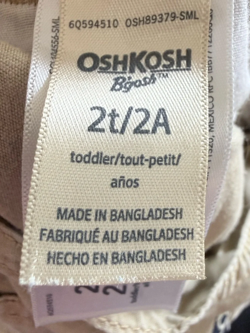 OshKosh B'gosh Tan Short Overalls with Navy Stripe Straps